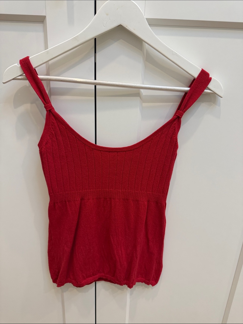 Michael Kors Red Ribbed Knit Tank with Knotted Straps